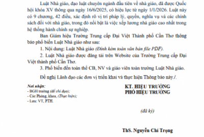 THÔNG BÁO PHỔ BIẾN LUẬT NHÀ GIÁO
