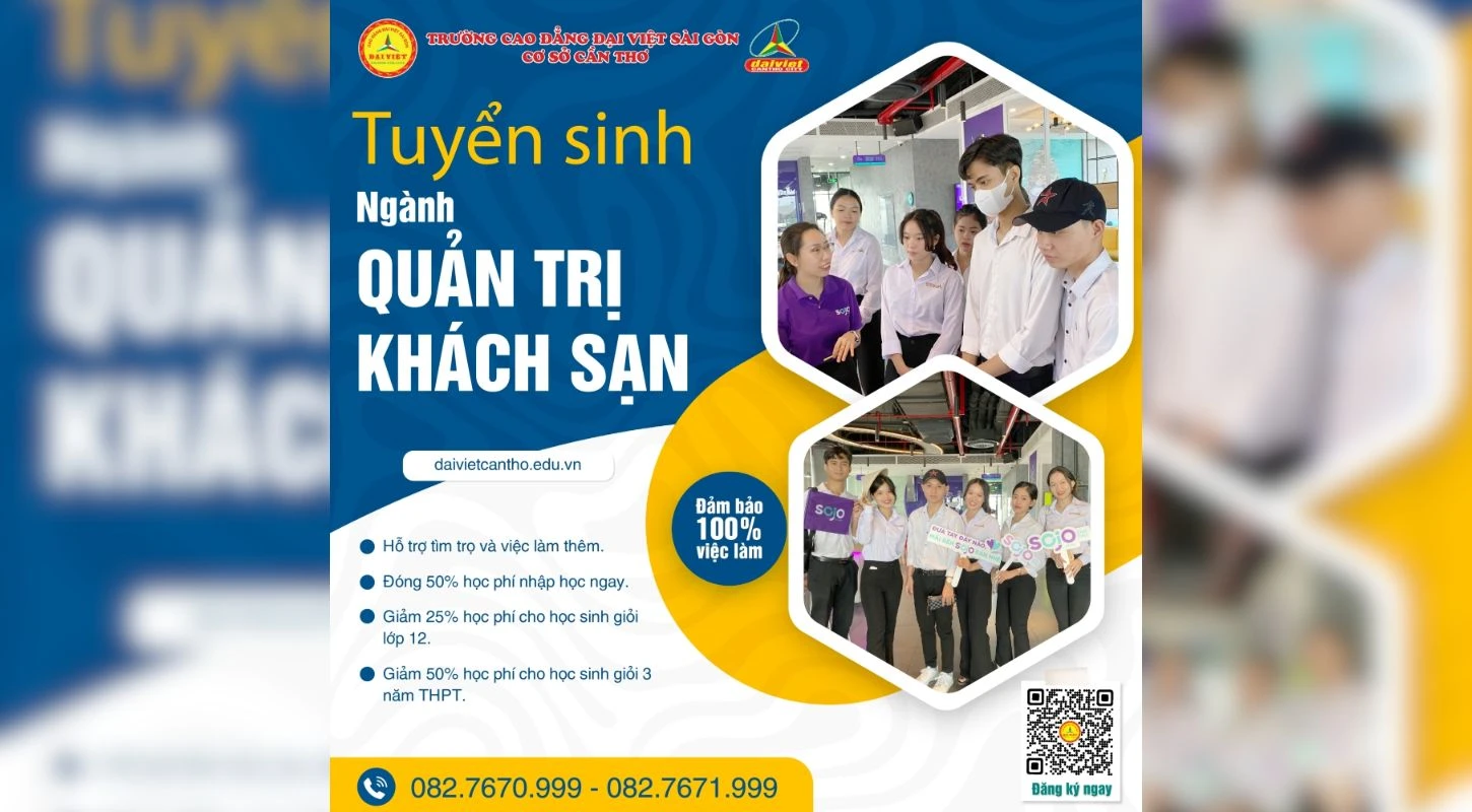 Cao Đẳng Đại Việt Sài Gòn – Cơ Sở Cần Thơ Tuyển Sinh Ngành Quản Trị Khách Sạn