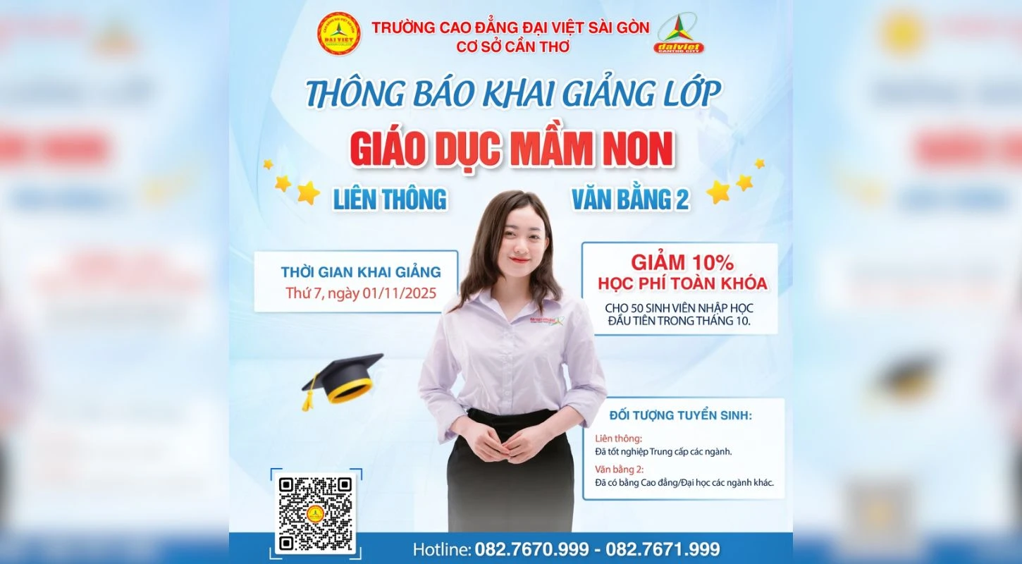 Đại Việt Cần Thơ Thông Báo Khai Giảng Lớp Liên Thông – Văn Bằng 2 Giáo Dục Mầm Non