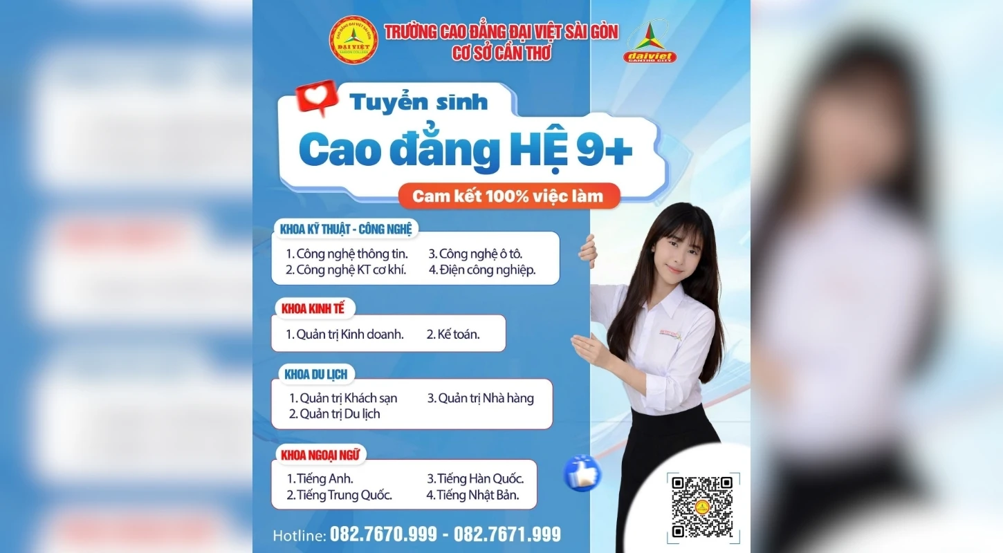 ĐẠI VIỆT CẦN THƠ – THÔNG BÁO TUYỂN SINH CAO ĐẲNG HỆ 9+ NĂM 2026