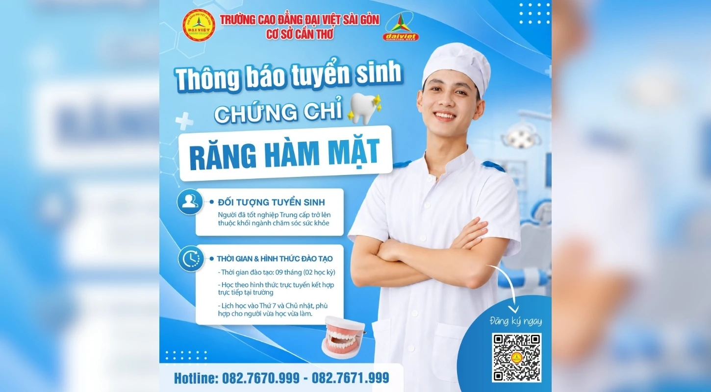 ĐẠI VIỆT CẦN THƠ THÔNG BÁO TUYỂN SINH CHỨNG CHỈ RĂNG HÀM MẶT NĂM 2026