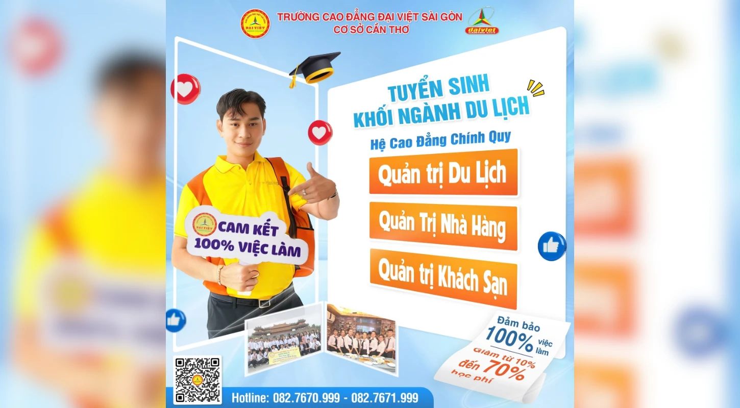 Đại Việt Cần Thơ Thông Báo Tuyển Sinh Hệ Cao Đẳng Chính Quy Khối Ngành Du Lịch Năm 2025
