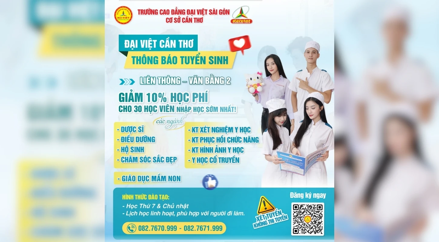 Đại Việt Cần Thơ Thông Báo Tuyển Sinh Liên Thông - Văn Bằng 2 Các Ngành