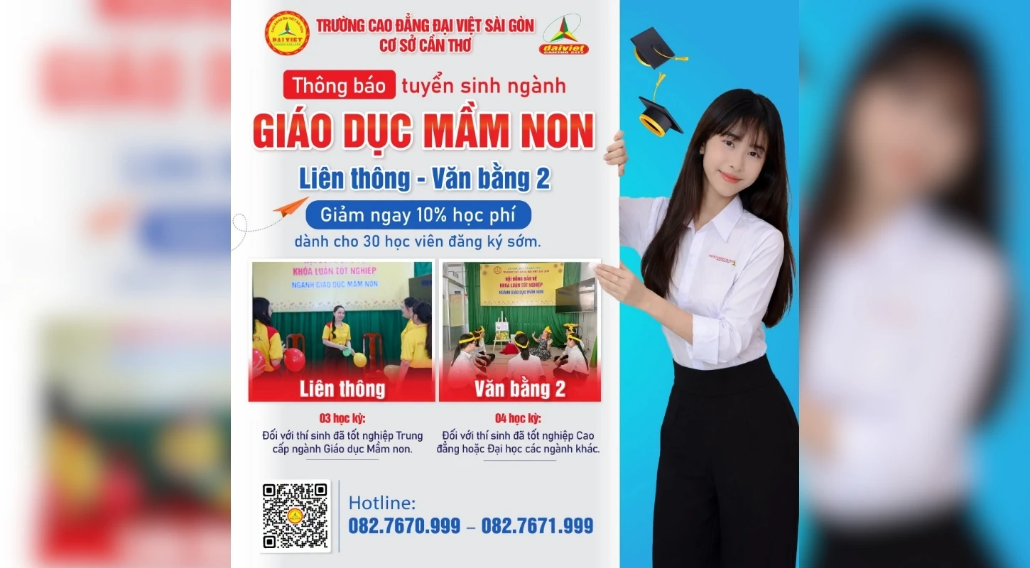 ĐẠI VIỆT CẦN THƠ THÔNG BÁO TUYỂN SINH LIÊN THÔNG, VĂN BẰNG 2 NGÀNH GIÁO DỤC MẦM NON 2026