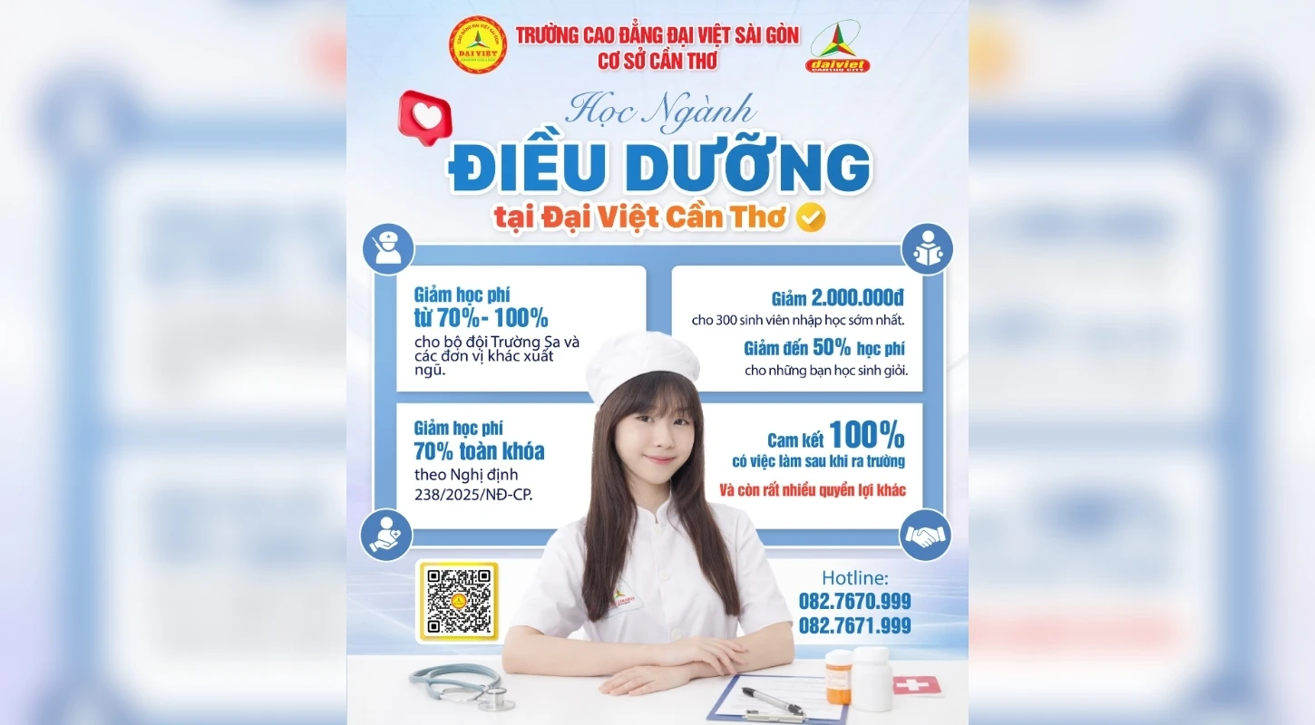 ĐẠI VIỆT CẦN THƠ  THÔNG BÁO TUYỂN SINH NGÀNH ĐIỀU DƯỠNG