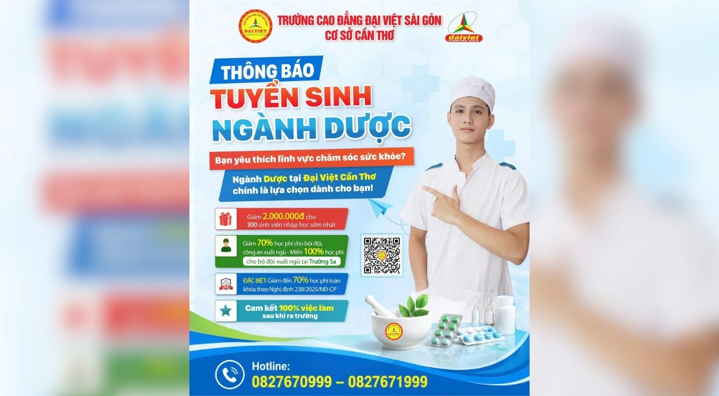 ĐẠI VIỆT CẦN THƠ THÔNG BÁO TUYỂN SINH NGÀNH DƯỢC