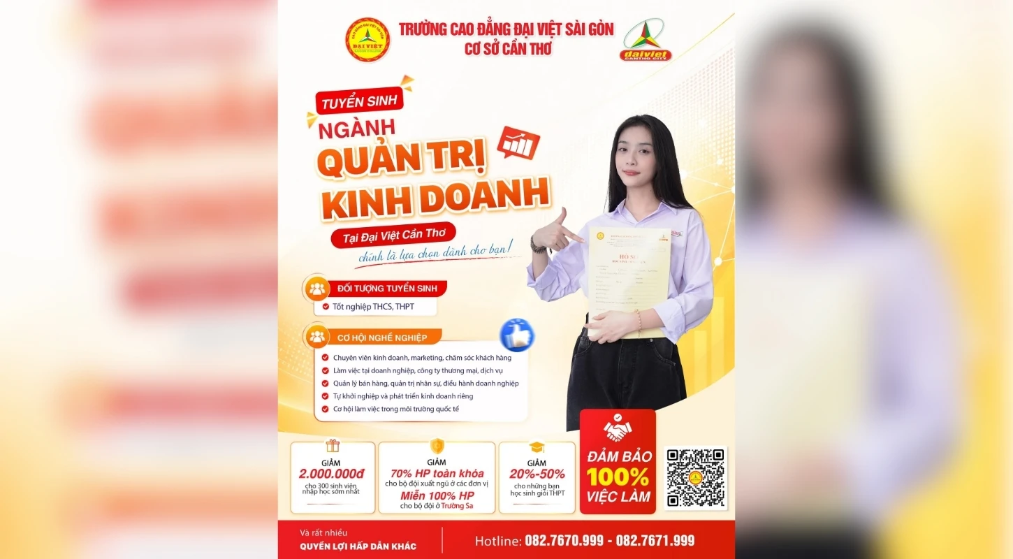 ĐẠI VIỆT CẦN THƠ THÔNG BÁO TUYỂN SINH NGÀNH QUẢN TRỊ KINH DOANH