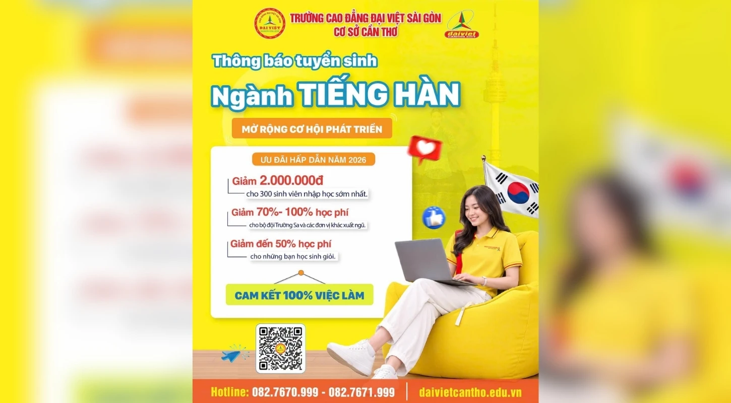 ĐẠI VIỆT CẦN THƠ THÔNG BÁO TUYỂN SINH NGÀNH TIẾNG HÀN HỆ CHÍNH QUY NĂM 2026