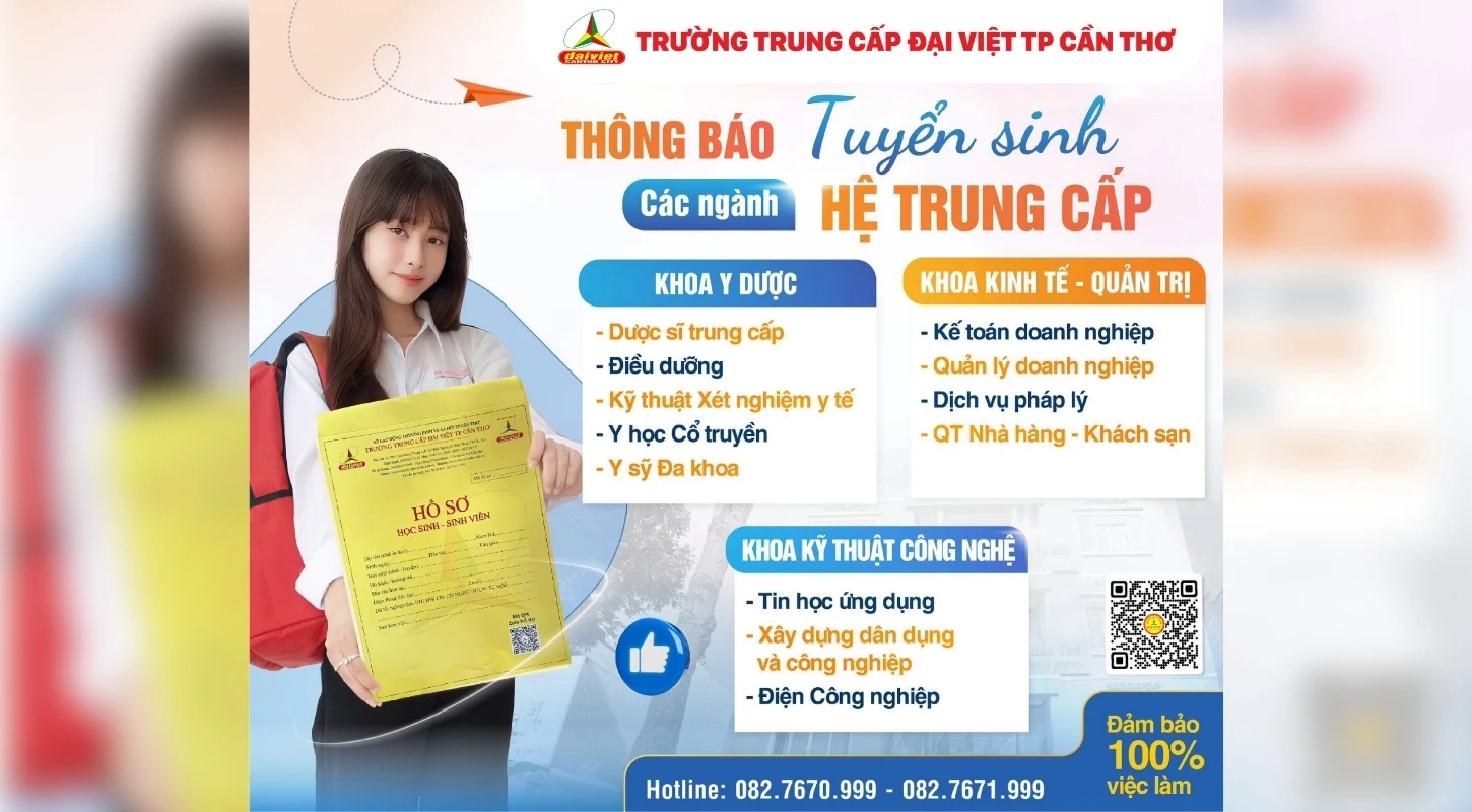 ĐẠI VIỆT CẦN THƠ THÔNG BÁO TUYỂN SINH TRUNG CẤP VỚI CÁC NGÀNH ĐÀO TẠO ĐA DẠNG