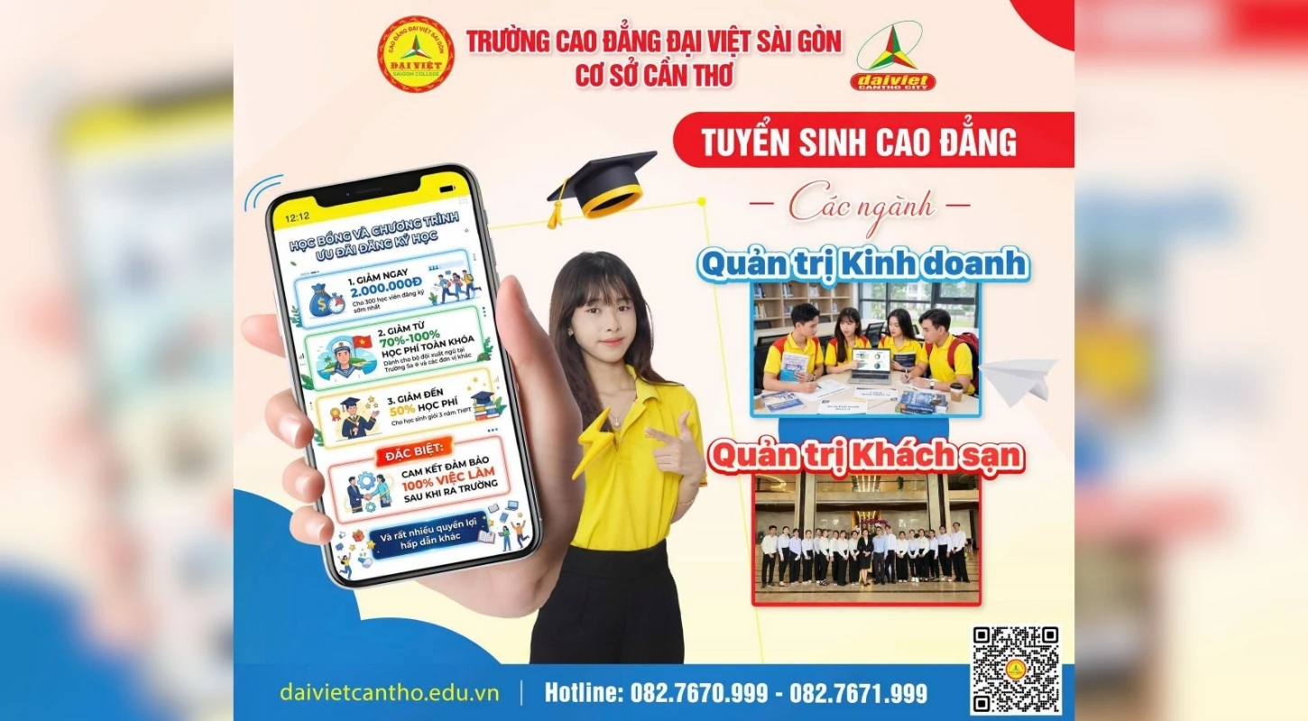ĐẠI VIỆT CẦN THƠ TUYỂN SINH HỆ CAO ĐẲNG CHÍNH QUY NGÀNH QUẢN TRỊ KINH DOANH – QUẢN TRỊ KHÁCH SẠN NĂM 2026