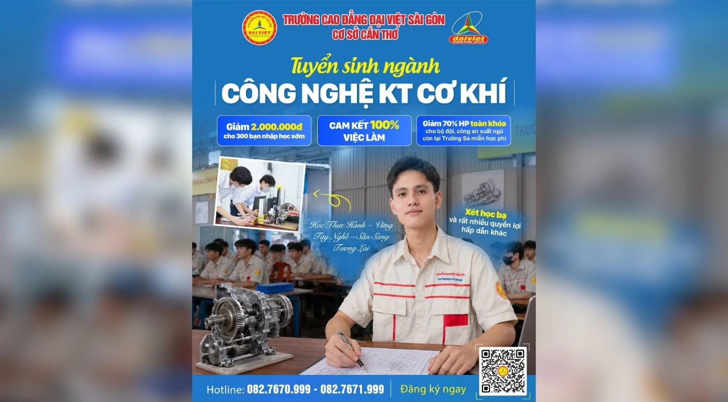 ĐẠI VIỆT CẦN THƠ TUYỂN SINH NGÀNH CÔNG NGHỆ KỸ THUẬT CƠ KHÍ 2026