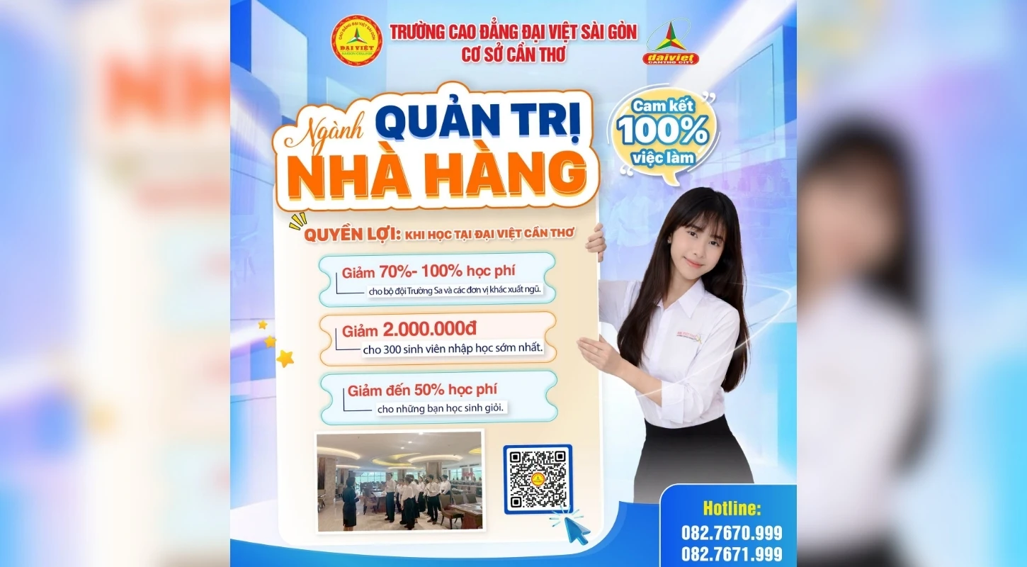 ĐẠI VIỆT CẦN THƠ TUYỂN SINH NGÀNH QUẢN TRỊ NHÀ HÀNG