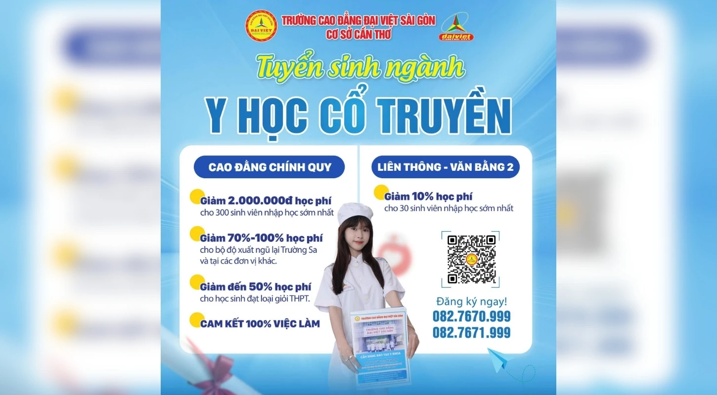 ĐẠI VIỆT THÔNG BÁO TUYỂN SINH NGÀNH Y HỌC CỔ TRUYỀN 2026