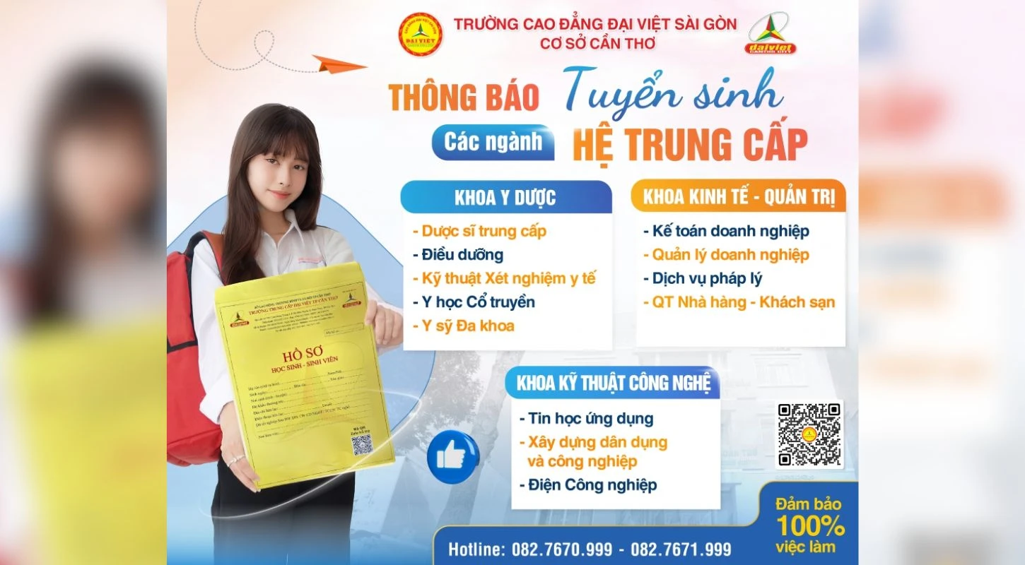 Đại Việt Tp Cần Thơ Thông Báo Tuyển Sinh Trung Cấp Năm 2025 Với Các Ngành Đào Tạo Đa Dạng