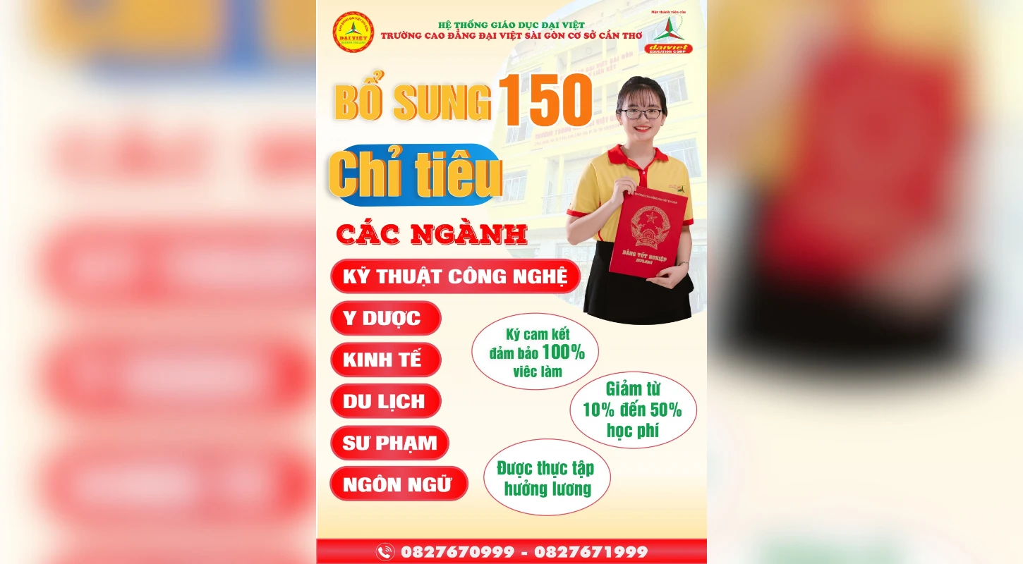 Đại Việt Tp Cần Thơ Thông Báo Xét Tuyển Chỉ Tiêu Bổ Sung