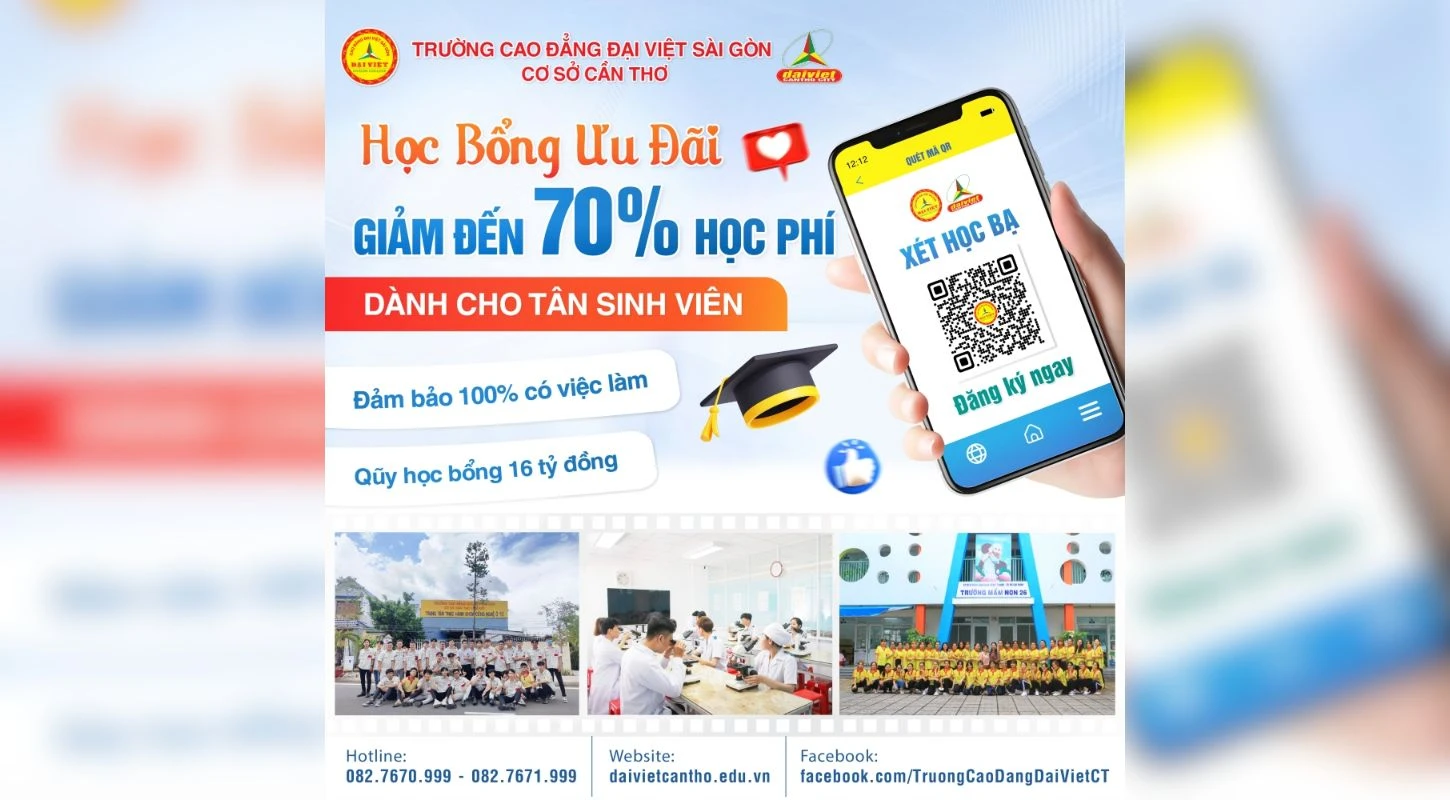 Học Bổng Ưu Đãi Giảm Đến 70% Học Phí Dành Cho Tân Sinh Viên Đại Việt Tp Cần Thơ Năm 2025