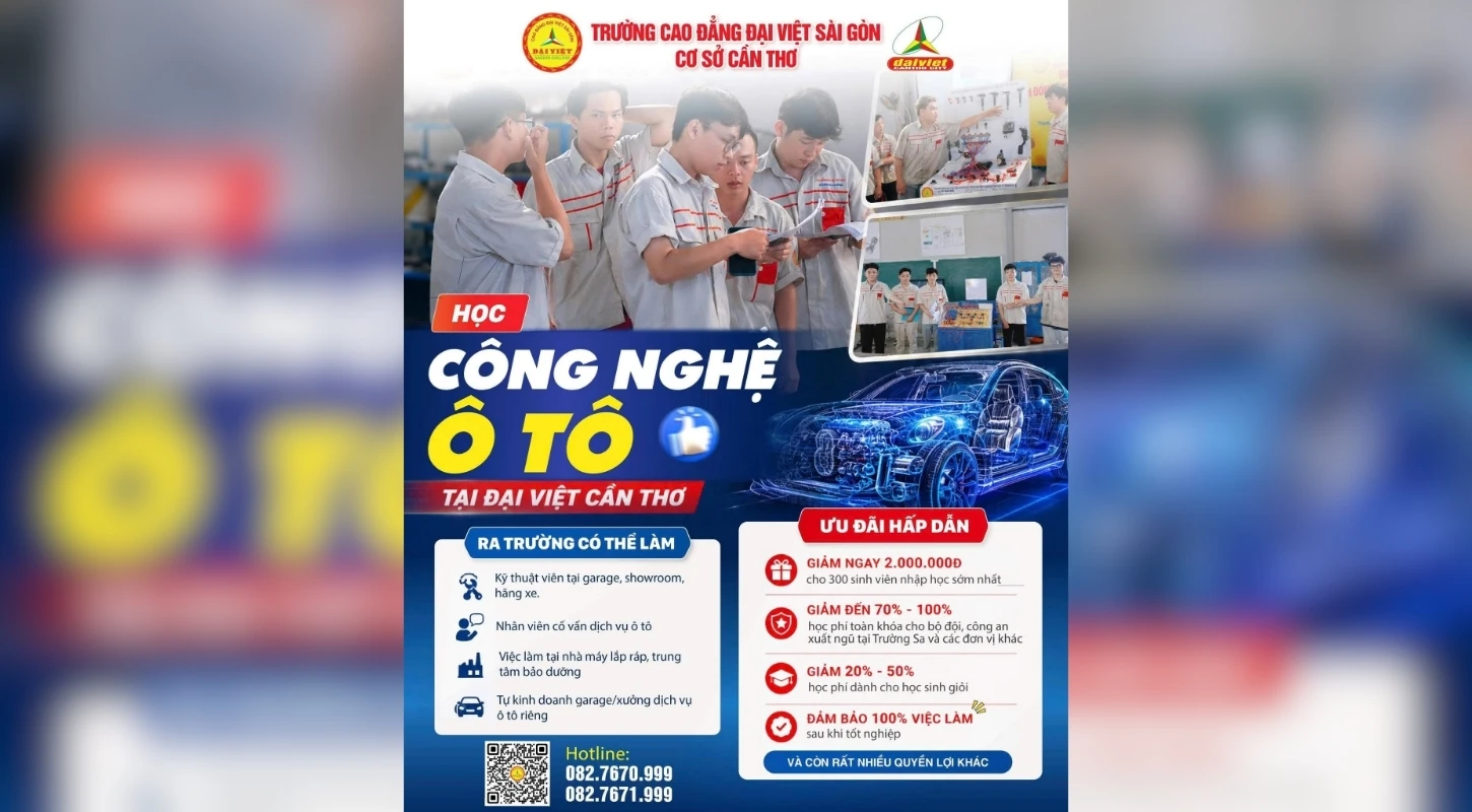 HỌC CÔNG NGHỆ Ô TÔ TẠI ĐẠI VIỆT CẦN THƠ - RA TRƯỜNG CÓ NGHỀ - CÓ VIỆC - CÓ TƯƠNG LAI