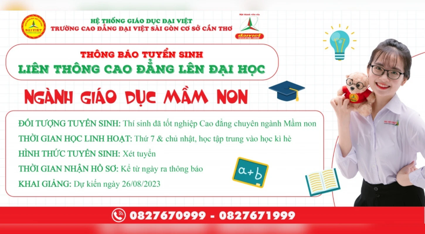 Thông Báo Tuyển Sinh Liên Thông Từ Cao Đẳng Lên Đại Học Ngành Giáo Dục Mầm Non Tp Cần Thơ