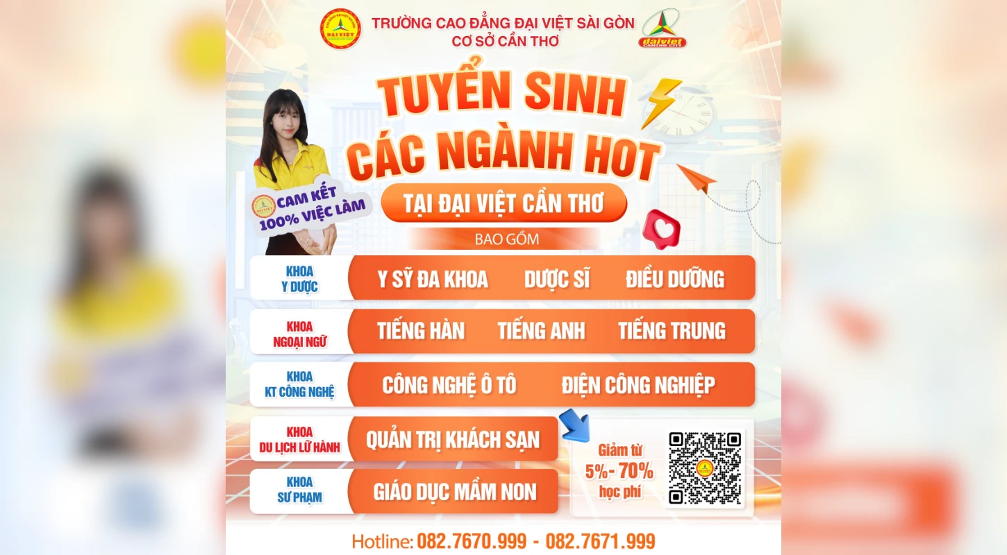 Tuyển sinh 2025 Đại Việt Cần Thơ – Các ngành hot, học bổng & cơ hội việc làm | Trường Trung Cấp Đại Việt Tp Cần Thơ