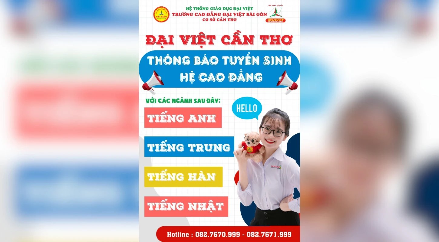 Tuyển Sinh Cao Đẳng Ngôn Ngữ Anh, Trung, Hàn, Nhật Tại Đại Việt Tp Cần Thơ 2023