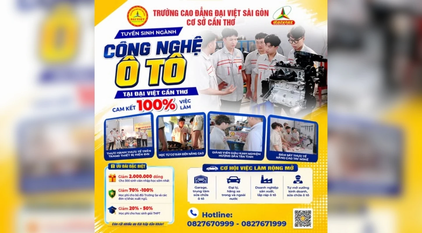 TUYỂN SINH NGÀNH CÔNG NGHỆ Ô TÔ TẠI ĐẠI VIỆT CẦN THƠ