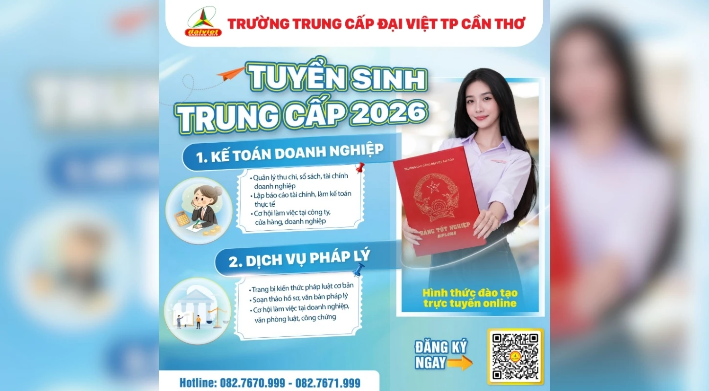 TUYỂN SINH TRUNG CẤP 2026 NGÀNH KẾ TOÁN DOANH NGHIỆP, DỊCH VỤ PHÁP LÝ