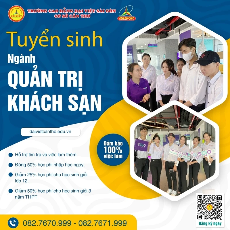 Cao Đẳng Đại Việt Sài Gòn – Cơ Sở Cần Thơ Tuyển Sinh Ngành Quản Trị Khách Sạn