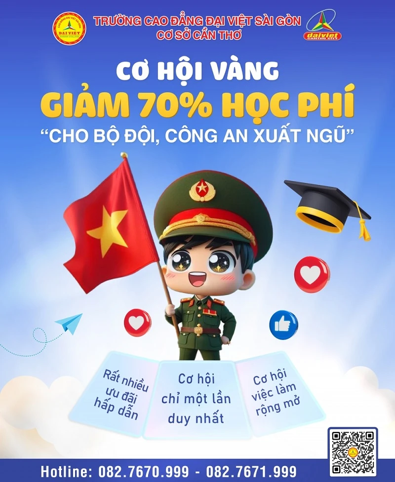 Cơ Hội Vàng Cho Bộ Đội, Công An Xuất Ngũ - Giảm 70% Học Phí Khi Học Tại Đại Việt Tp Cần Thơ