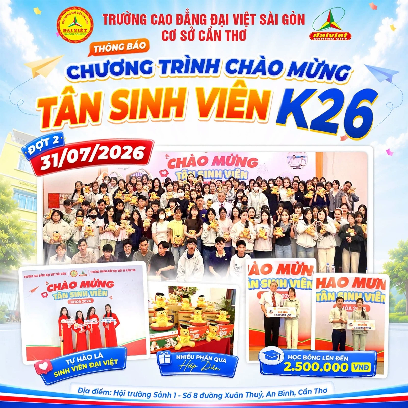 ĐẠI VIỆT CẦN THƠ THÔNG BÁO CHƯƠNG TRÌNH CHÀO MỪNG TÂN SINH VIÊN K26 – ĐỢT 2