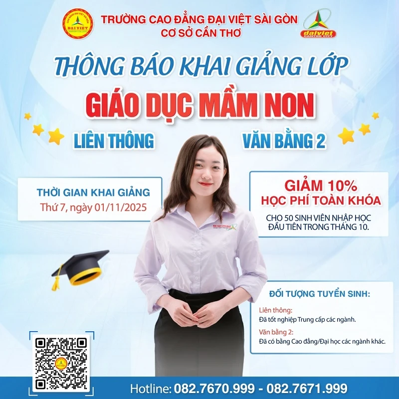 Đại Việt Cần Thơ Thông Báo Khai Giảng Lớp Liên Thông – Văn Bằng 2 Giáo Dục Mầm Non
