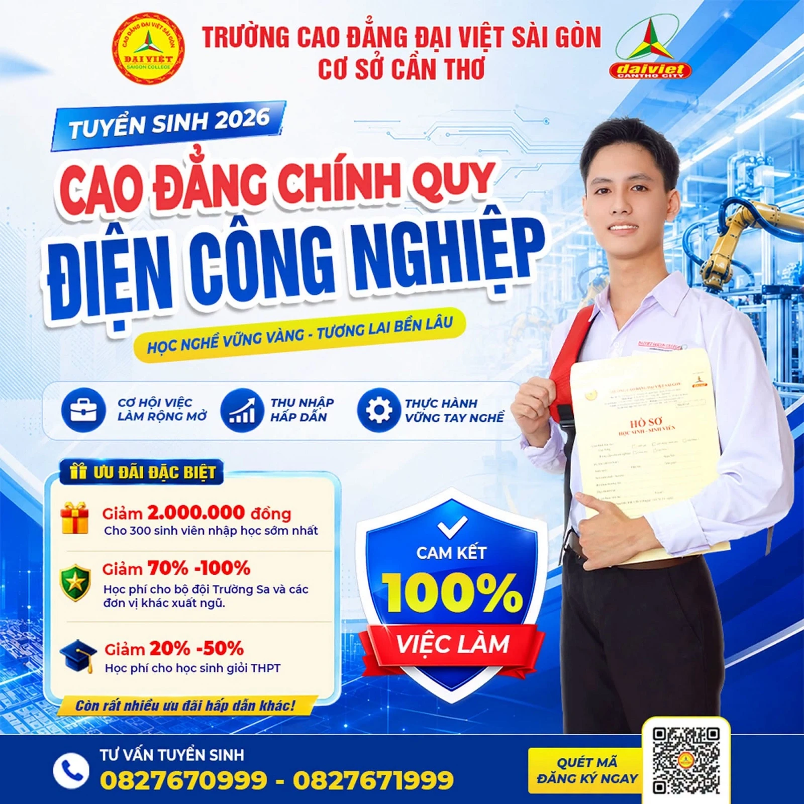 ĐẠI VIỆT CẦN THƠ THÔNG BÁO TUYỂN SINH CAO ĐẲNG CHÍNH QUY NGÀNH ĐIỆN CÔNG NGHIỆP NĂM 2026