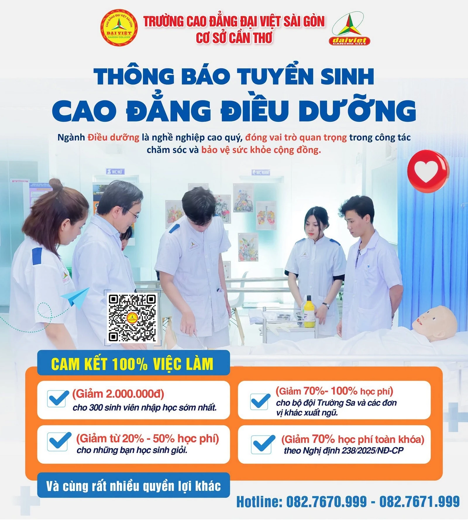 ĐẠI VIỆT CẦN THƠ THÔNG BÁO TUYỂN SINH CAO ĐẲNG ĐIỀU DƯỠNG NĂM 2026