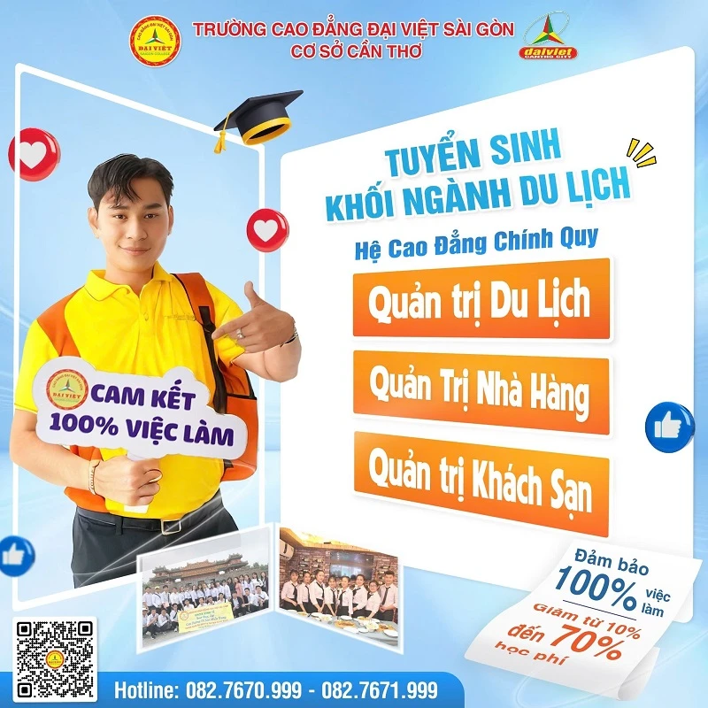 ĐẠI VIỆT CẦN THƠ THÔNG BÁO TUYỂN SINH HỆ CAO ĐẲNG CHÍNH QUY KHỐI NGÀNH DU LỊCH NĂM 2025
