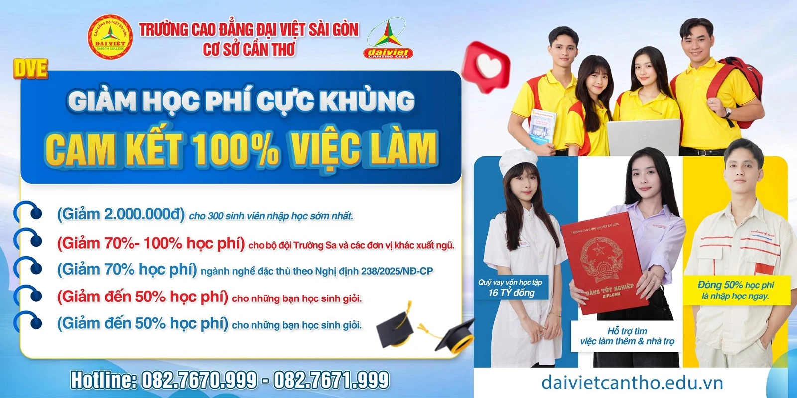 ĐẠI VIỆT CẦN THƠ GIẢM HỌC PHÍ CỰC KHỦNG – ĐẢM BẢO 100% VIỆC LÀM SAU KHI RA TRƯỜNG
