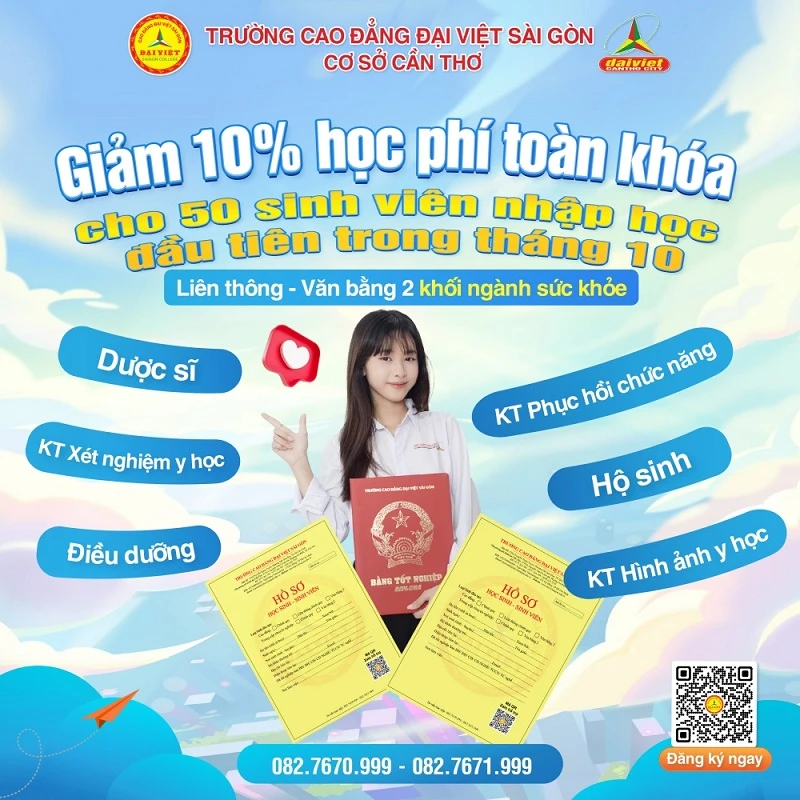 Đại Việt Cần Thơ Thông Báo Tuyển Sinh Liên Thông – Văn Bằng 2 Hệ Cao Đẳng Khối Ngành Chăm Sóc Sức Khỏe Năm 2025