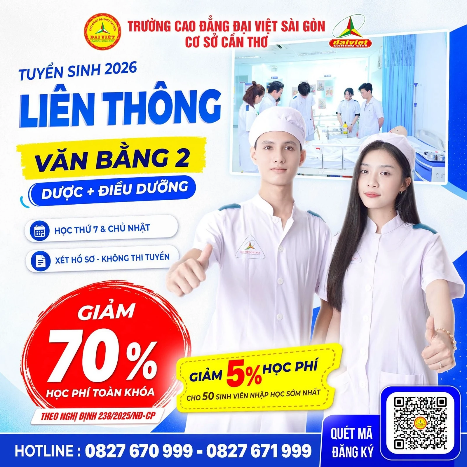 ĐẠI VIỆT CẦN THƠ THÔNG BÁO TUYỂN SINH LIÊN THÔNG - VĂN BẰNG 2 NGÀNH DƯỢC, ĐIỀU DƯỠNG
