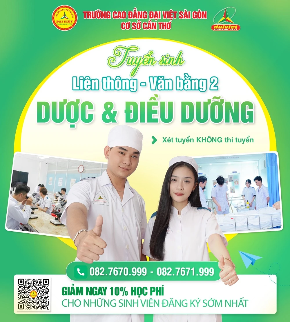 ĐẠI VIỆT CẦN THƠ THÔNG BÁO TUYỂN SINH LIÊN THÔNG – VĂN BẰNG 2 NGÀNH DƯỢC & ĐIỀU DƯỠNG