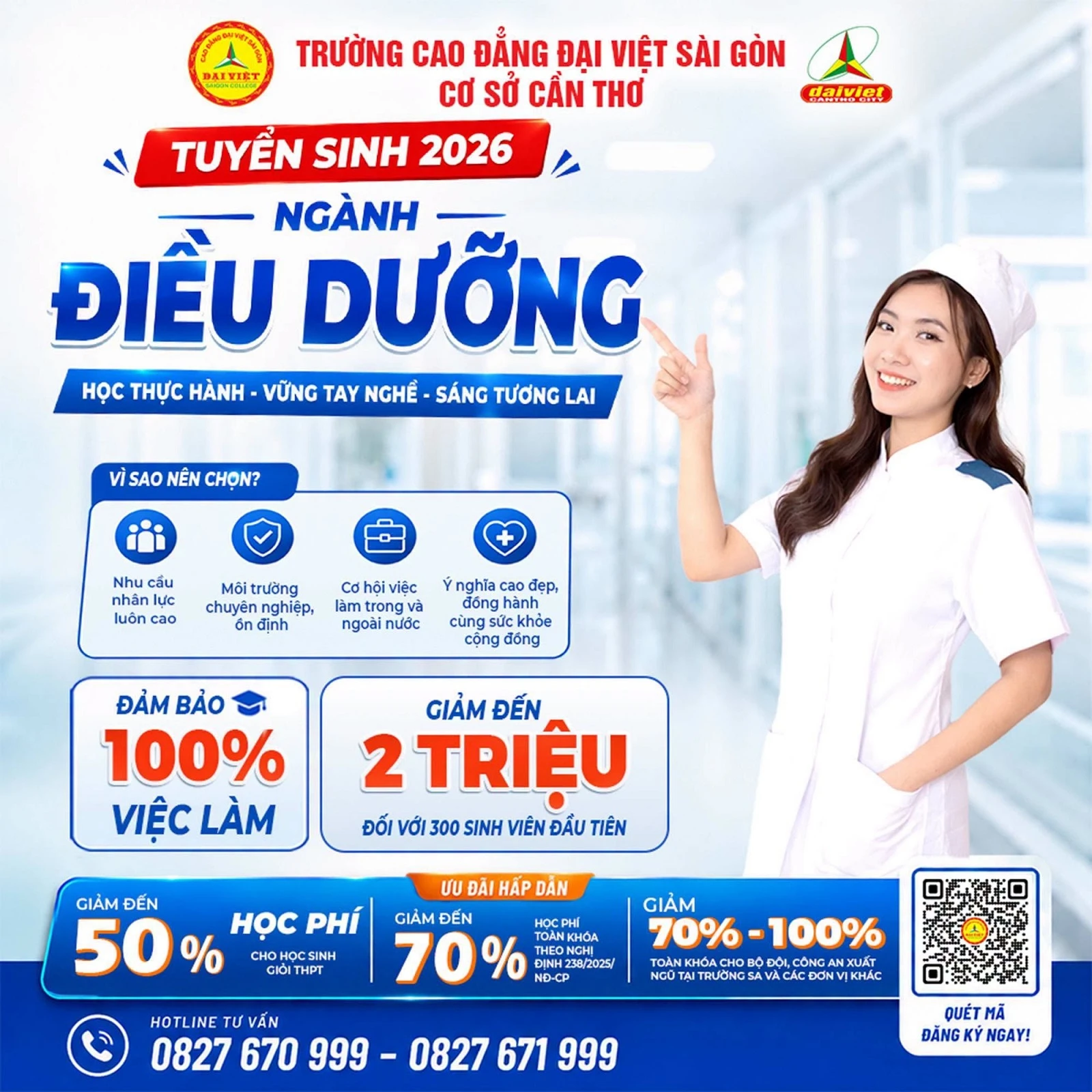 ĐẠI VIỆT CẦN THƠ THÔNG BÁO TUYỂN SINH NGÀNH ĐIỀU DƯỠNG NĂM 2026