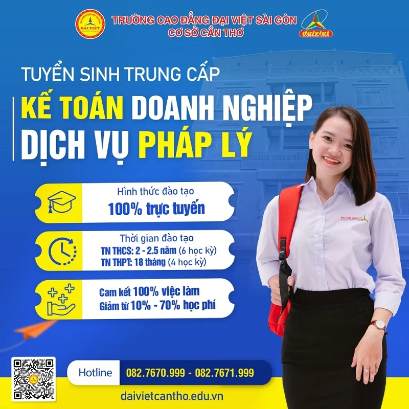 Đại Việt Cần Thơ Thông Báo Tuyển Sinh Trung Cấp Ngành Kế Toán Doanh Nghiệp - Dịch Vụ Pháp Lý