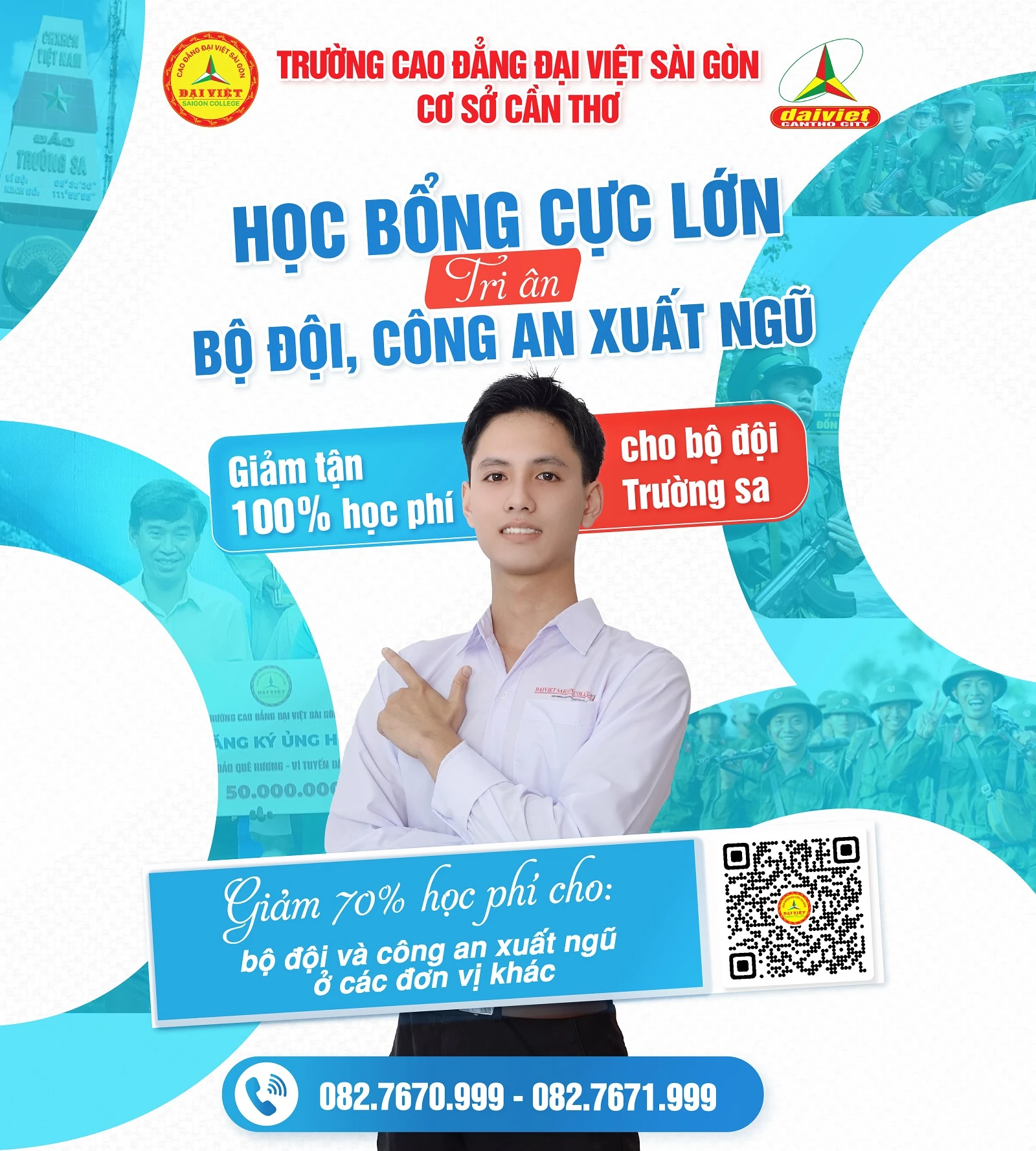 ĐẠI VIỆT CẦN THƠ – TRI ÂN BỘ ĐỘI, CÔNG AN XUẤT NGŨ BẰNG HỌC BỔNG CỰC LỚN