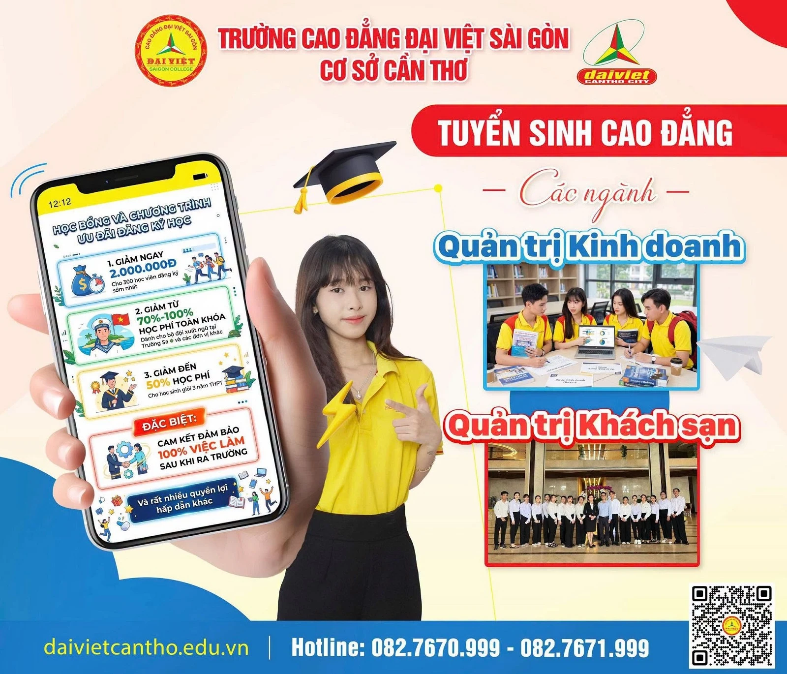 ĐẠI VIỆT CẦN THƠ TUYỂN SINH HỆ CAO ĐẲNG CHÍNH QUY NGÀNH QUẢN TRỊ KINH DOANH – QUẢN TRỊ KHÁCH SẠN NĂM 2026