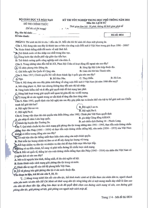 ĐỀ THI THPT MÔN LỊCH SỬ