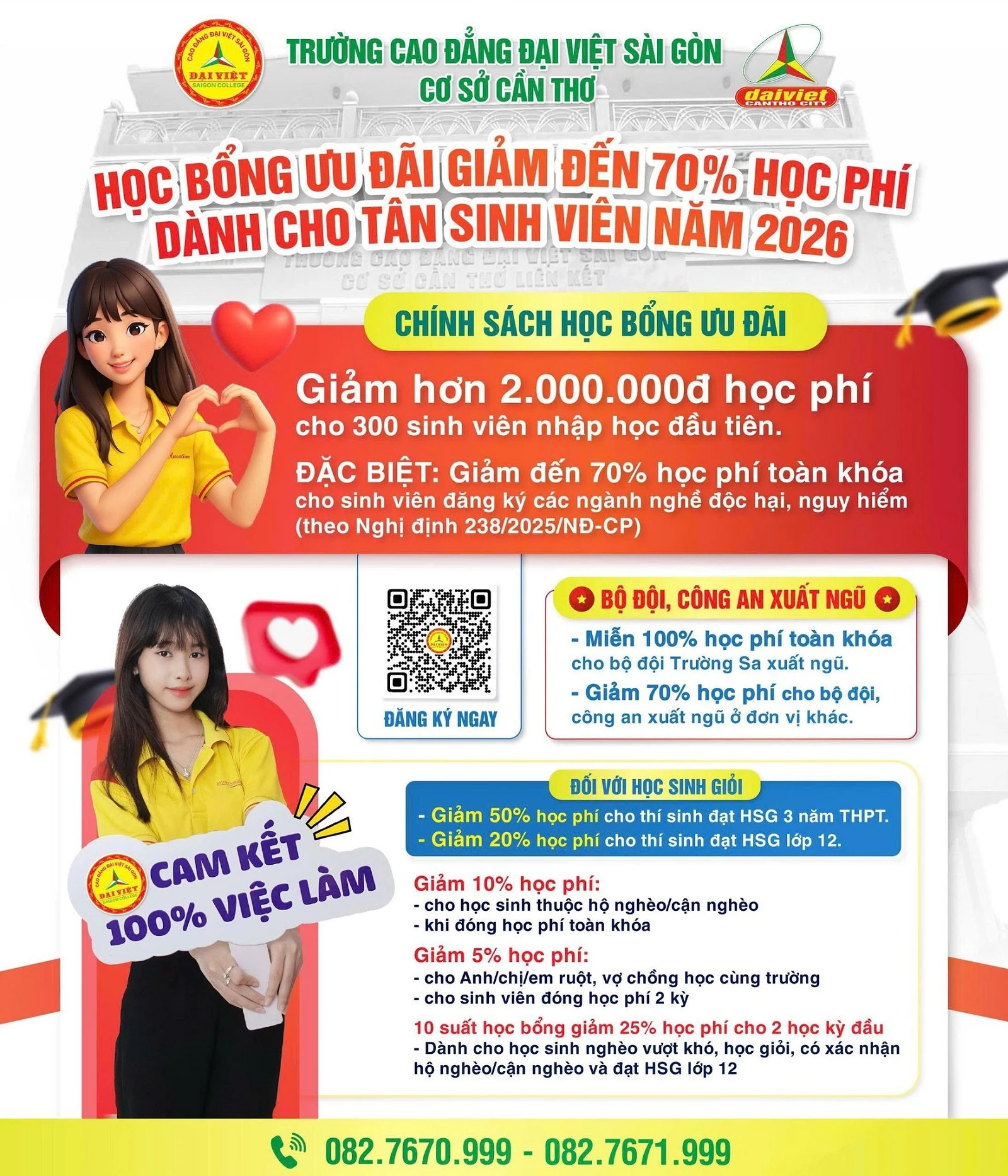 HỌC BỔNG ƯU ĐÃI GIẢM ĐẾN 70% HỌC PHÍ DÀNH CHO TÂN SINH VIÊN ĐẠI VIỆT CẦN THƠ NĂM 2026