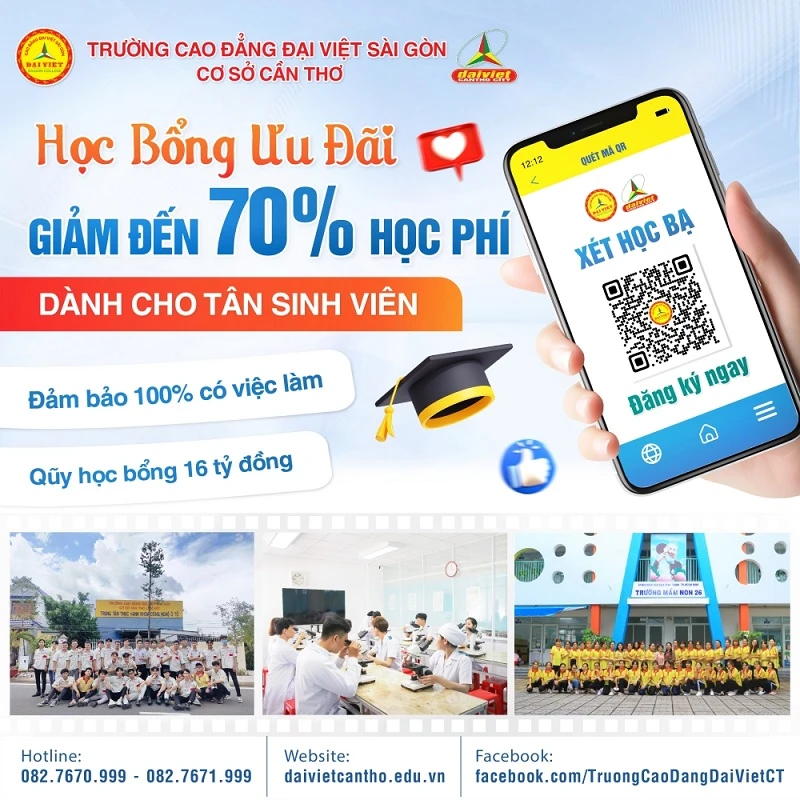 Học Bổng Ưu Đãi Giảm Đến 70% Học Phí Dành Cho Tân Sinh Viên Đại Việt Tp Cần Thơ Năm 2025