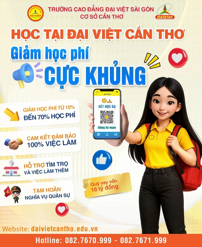 Học Tại Đại Việt Tp Cần Thơ - Giảm Học Phí Cực Khủng, Việc Làm Đảm Bảo 100%