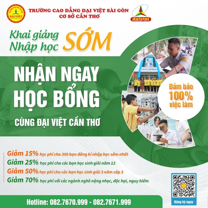 Khai Giảng Sớm - Nhập Học Sớm - Nhận Ngay Học Bổng Cùng Đại Việt Tp Cần Thơ