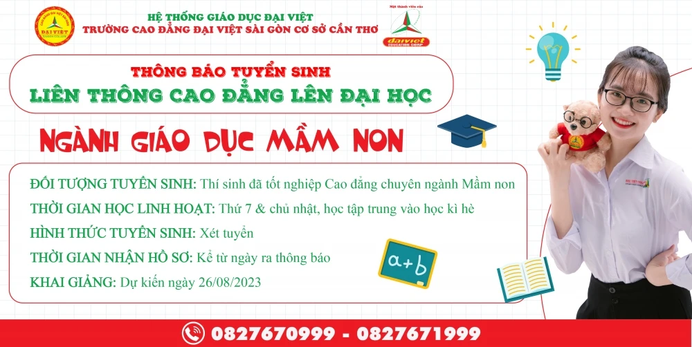 Thông báo tuyển sinh liên thông từ cao đẳng lên đại học ngành giáo dục mầm non TP Cần Thơ