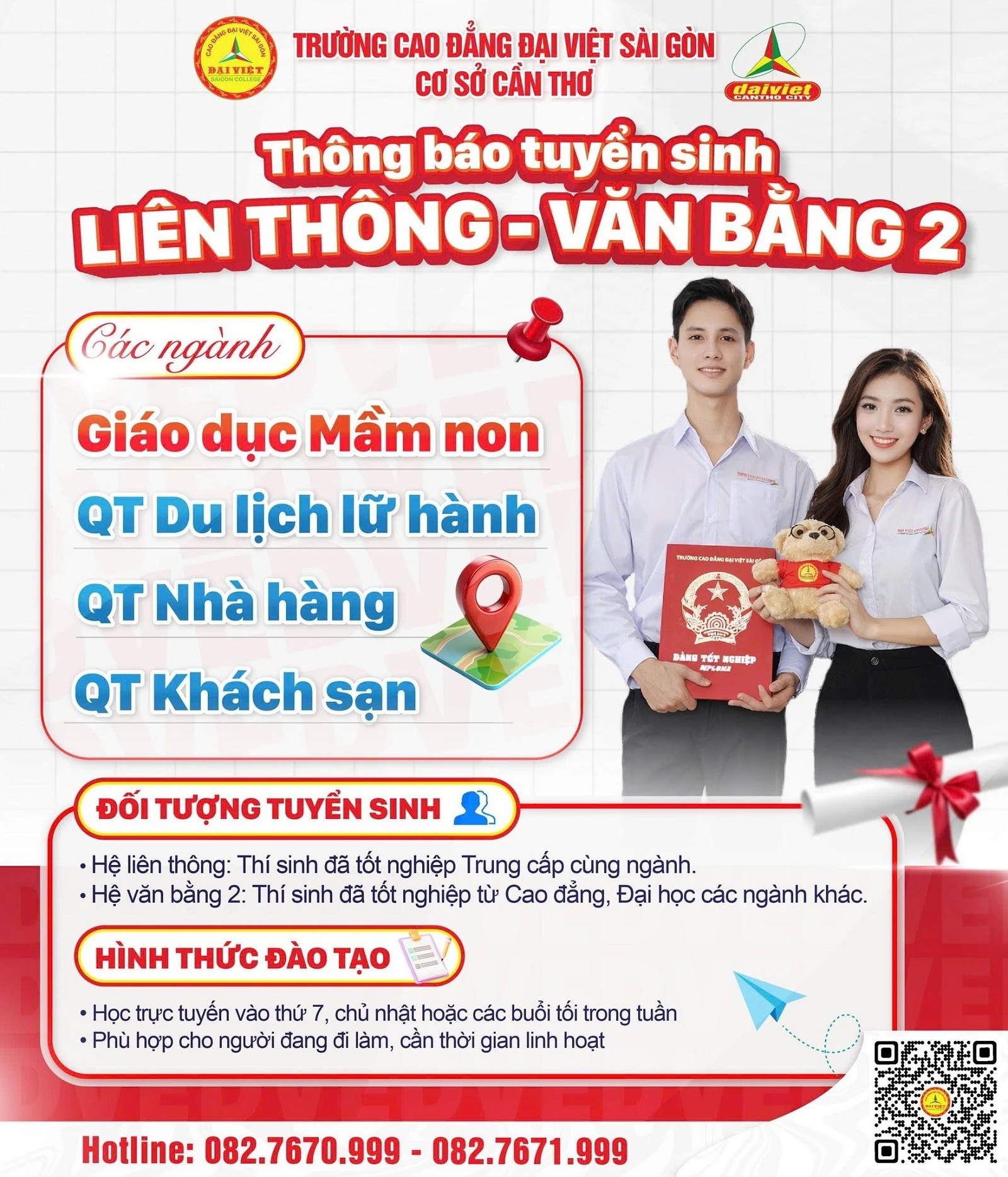 TRƯỜNG CAO ĐẲNG ĐẠI VIỆT CẦN THƠ TUYỂN SINH LIÊN THÔNG, VĂN BẰNG 2 HỆ CAO ĐẲNG NĂM 2026