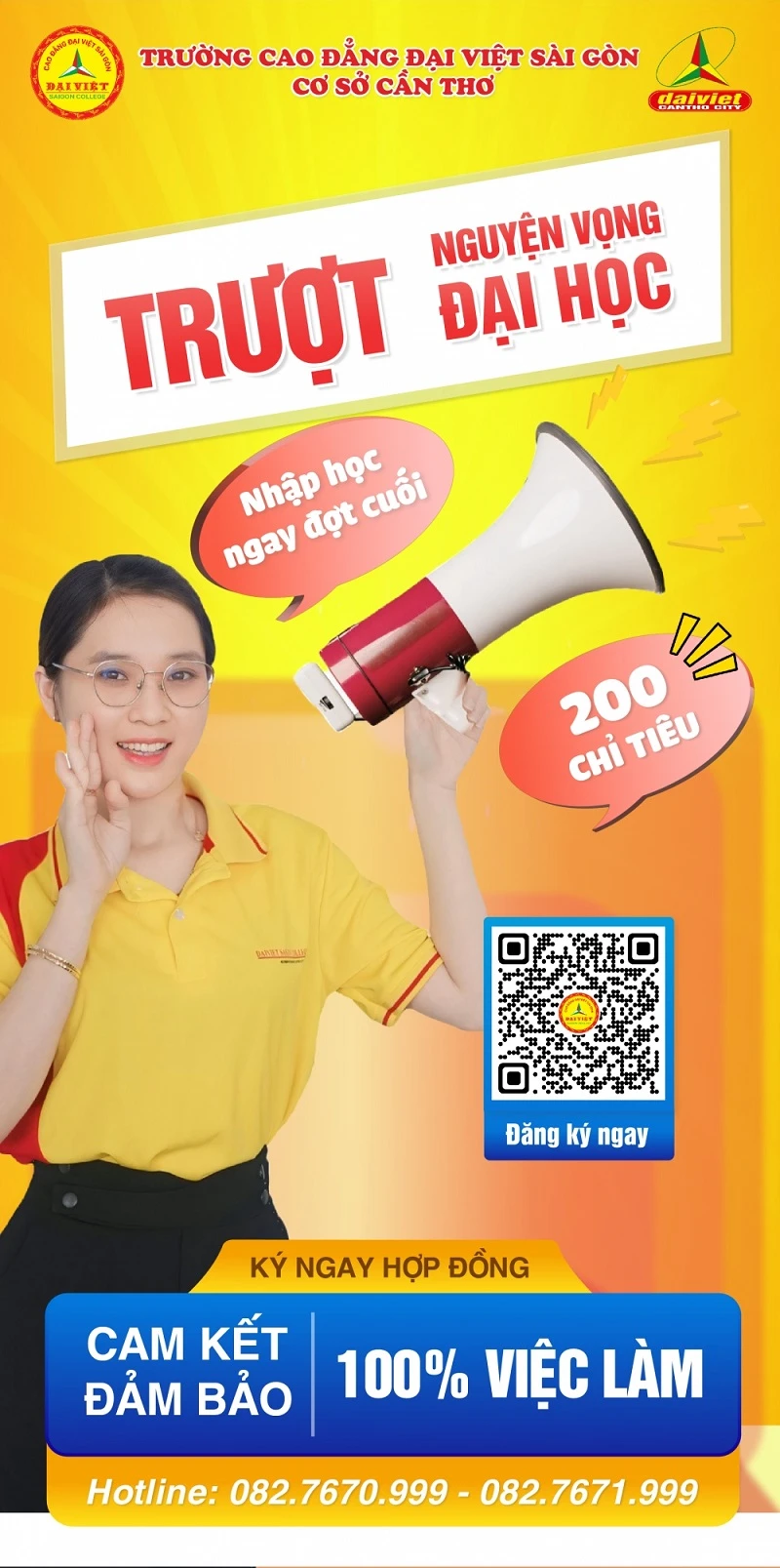 Trượt Đại Học? Nhập Học Ngay Đợt Cuối 200 Chỉ Tiêu Tại Cao Đẳng Đại Việt Tp Cần Thơ