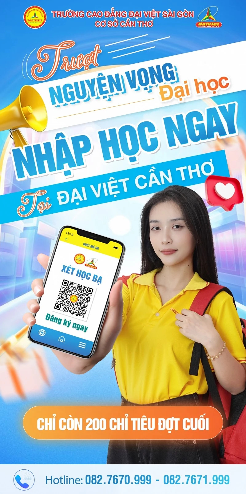 Trượt Nguyện Vọng Đại Học - Nhập Học Ngay Đợt Cuối 200 Chỉ Tiêu Tại Đại Việt Cần Thơ